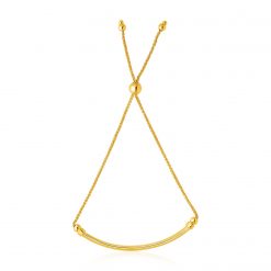 14k Yellow Gold Smooth Curved Bar and Lariat Style Bracelet