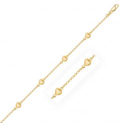 14k Yellow Gold Rolo Chain Bracelet with Puffed Heart Stations