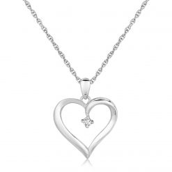 Sterling Silver Diamond Embellished Open Heart Pendant (.03 cttw)