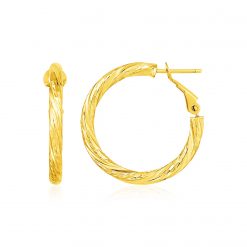 14k Yellow Gold Petite Twisted Round Hoop Earrings(3x20mm)